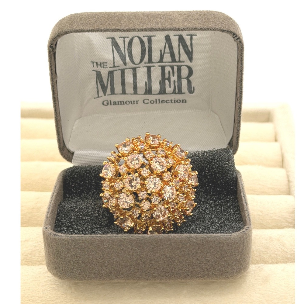 Nolan Miller Vintage Gold Tone Champagne CZ Cluster Dome Cocktail Ring Size 7